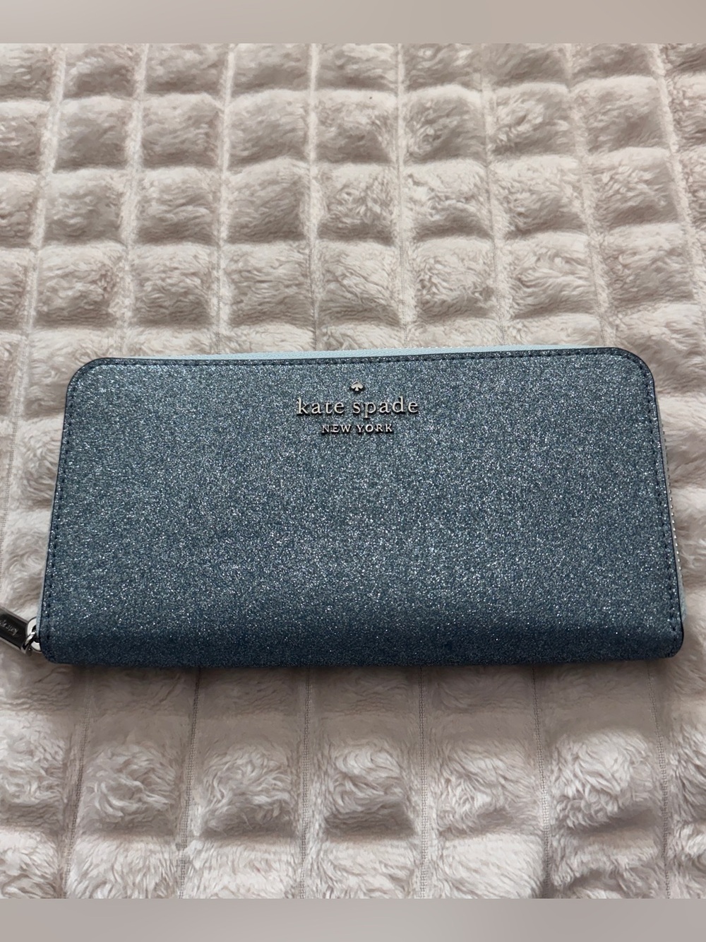 Kate Spade Blue Glitter Zip Around Wallet ~ Continental Sparkle Organizer